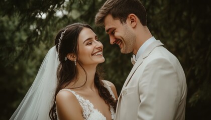 Couple exchange loving gazes during an outdoor wedding ceremony