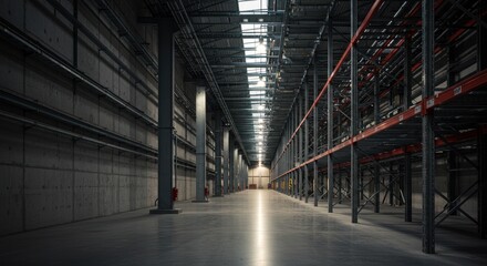 Obraz premium Vast Empty Warehouse Interior: Modern Industrial Architecture