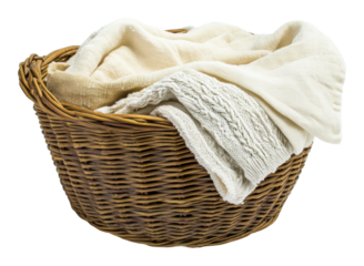 PNG Woven basket filled with cozy blankets and linens