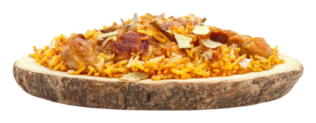 PNG Delicious rice dish garnished with meat and spices