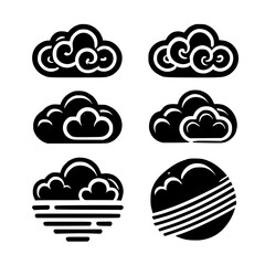 Cloud Vector Graphics: Black and White Design Elements Collection. Perfect for logos, patterns, and illustrations.