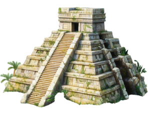 Ancient Mayan pyramid with steps and lush greenery, showcasing historical ruins and architectural beauty. symbol of rich cultural heritage