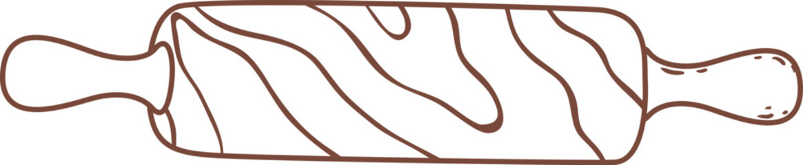 Simple brown rolling pin with wood grain texture isolated on white background, kitchen utensil for preparing dough and rolling it out, baking tools