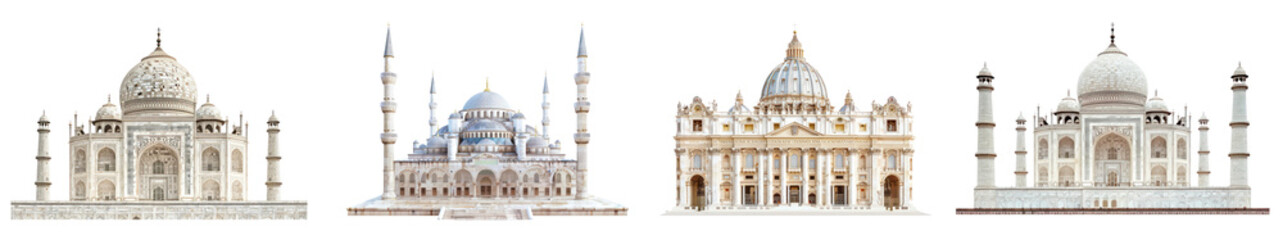 Obraz premium Taj Mahal land mark png cut out element set, transparent background