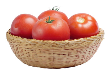 PNG Fresh ripe tomatoes in a woven basket display