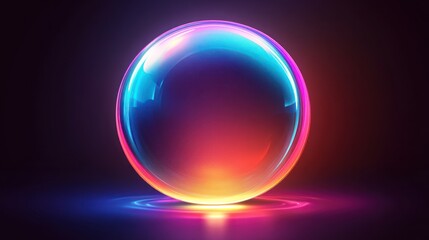 Glowing orb, neon light, dark background, digital art, futuristic design
