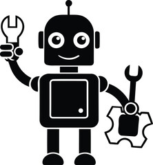 Mechanical Robot vector art, Modern Robot silhouette vector illustration, Robot isolated vector icon design