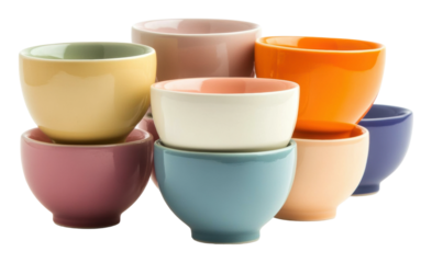 PNG Colorful ceramic bowls stacked in various sizes