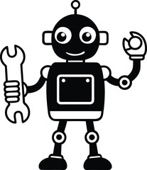 Mechanical Robot vector art, Modern Robot silhouette vector illustration, Robot isolated vector icon design