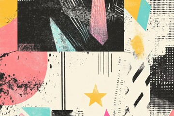 Fototapeta premium New year's festive collage greeting cards, banners, and posters collection. Showcasing playful magazine shapes, dotted textures, and charming stars for a modern celebration