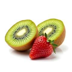 Fresh and Vibrant Kiwi and Strawberry Fruit Composition on White Background