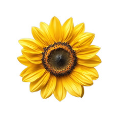 Fototapeta premium A vibrant sunflower featuring bright yellow petals and a dark center, isolated on a white background, symbolizing warmth and beauty in nature.