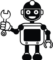 Mechanical Robot vector art, Modern Robot silhouette vector illustration, Robot isolated vector icon design