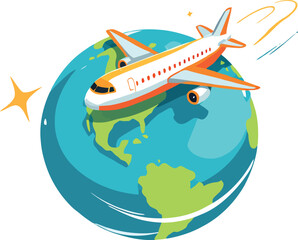 Airplane flying around the world representing international travel and tourism