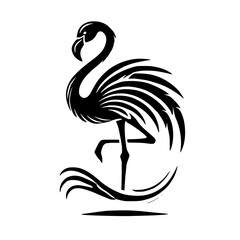 Flamingo Minimalist Art: Black and White Bird Vector Graphic. Elegant Nature Illustration, Perfect for Print, Home Decor, and Fashion Design.