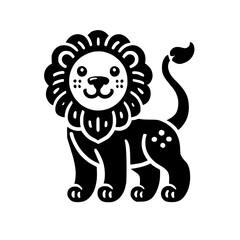 Adorable Black and White Lion Illustration, Cute Animal Vector Graphic, Perfect for Kids Room Decor or Print