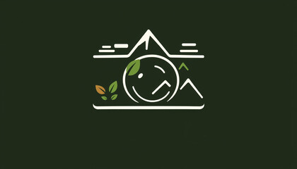 Fototapeta premium A minimalist nature and mountain-themed logo with a crescent moon, symbolizing outdoor adventure, tranquility, and scenic landscapes in a simple and modern design.