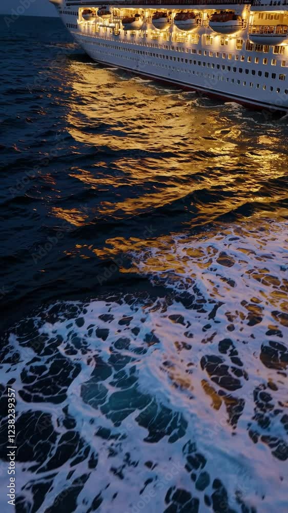 Aufkleber A poetic shot capturing the liner’s wake in the frothing sea, deck lights reflecting like strings of lanterns in the roiling darkness, evoking both drama and splendor.