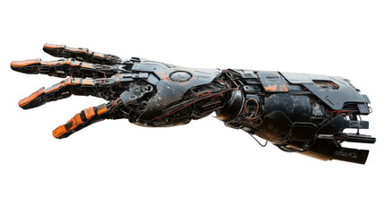 Robotic arm reaching out on transparent background