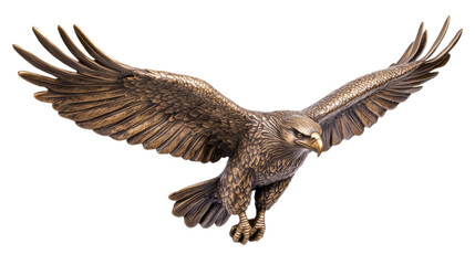 Naklejka premium Majestic bronze eagle statue flying with transparent background