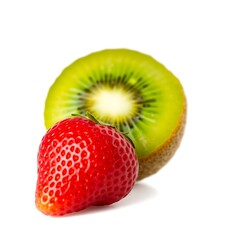 Fresh and Vibrant Kiwi and Strawberry Fruit Composition on White Background