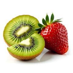 Fresh and Vibrant Kiwi and Strawberry Fruit Composition on White Background