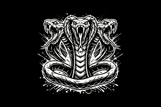 Scary snake head with splash Black And White Design On Black Background