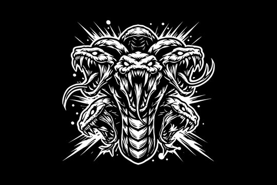 Scary snake head with splash Black And White Design On Black Background