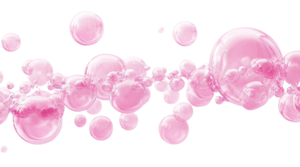 Pink bubbles floating on transparent background