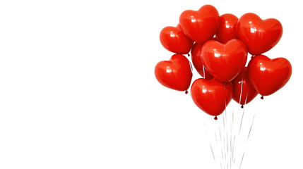 Bunch of red heart shaped balloons floating on transparent background