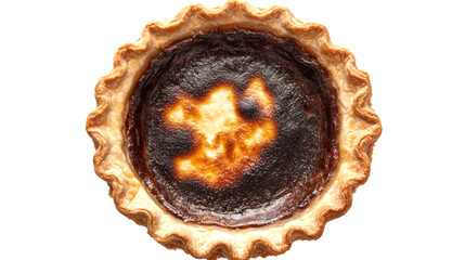 Burnt pie isolated on transparent background representing baking mistakes