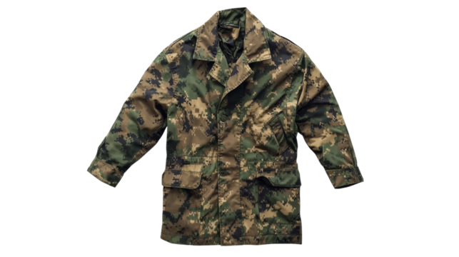 Camouflage military jacket isolated on transparent background