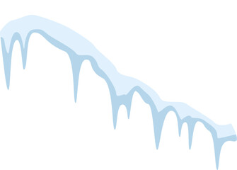 Snow melting and refreezing creates a striking row of icicles hanging from a roof during the winter season, beautifully contrasting against a pristine white background