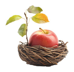 PNG Naturally beautiful apple in a woven nest