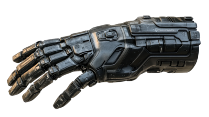 Futuristic robotic hand reaching out on transparent background