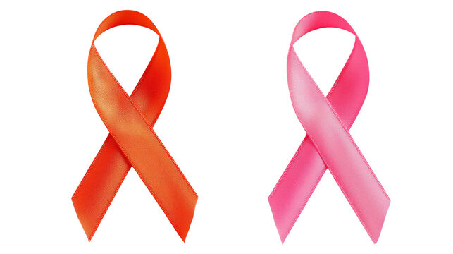 Pink and orange ribbons representing important causes on transparent background