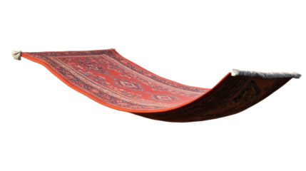 Persian flying carpet soaring through transparent background