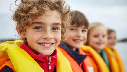 Lifeguard teaching kids water safety basics by a pool, bright sunny day, [water safety lesson], [lifeguard education],