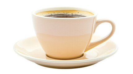 Beige coffee cup filled with aromatic coffee on transparent background