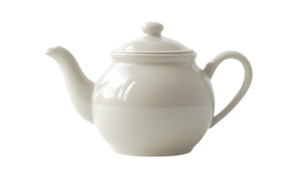 White porcelain teapot with transparent background, brewing time