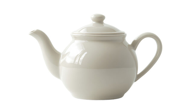 White porcelain teapot with transparent background, brewing time