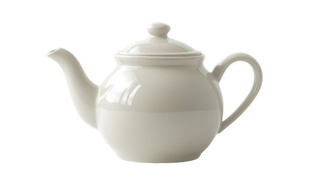 White porcelain teapot with transparent background, brewing time