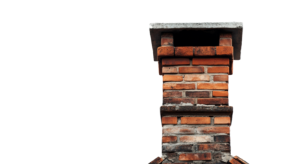 Brick chimney with concrete top on transparent background