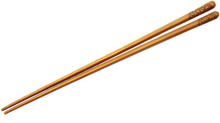 Wooden chopsticks with decoration resting on transparent background