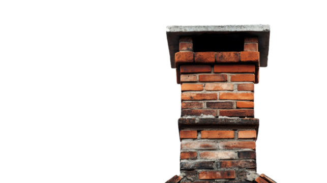 Brick chimney with concrete top on transparent background