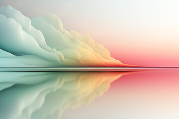Abstract calm meditative ocean, flat glass surface rising clouds, mindfulness calming meditation design