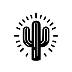 Cactus Desert Plant Icon: Black and White Minimalist Design. Perfect for summer themed projects, nature illustrations, and southwestern art.