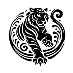 Striking Black and White Tiger in Abstract Waves: A Powerful Wildlife Art Graphic