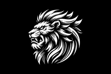 angry lion head Black And White Design On Black Background