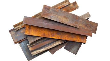 Rusty metal plates stacked on transparent background